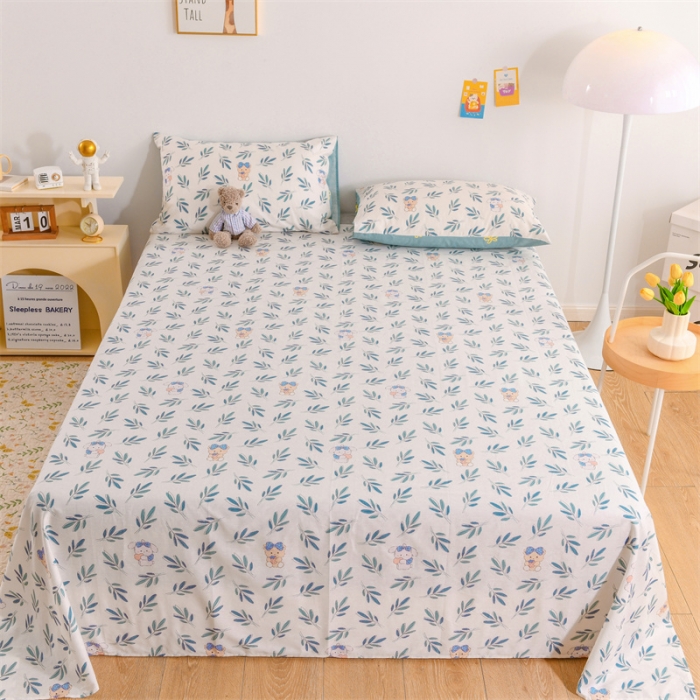 91家纺网 家纺一手货源 找家纺 名兮家居 2022新款全棉印花单件床单及三件套 花花熊