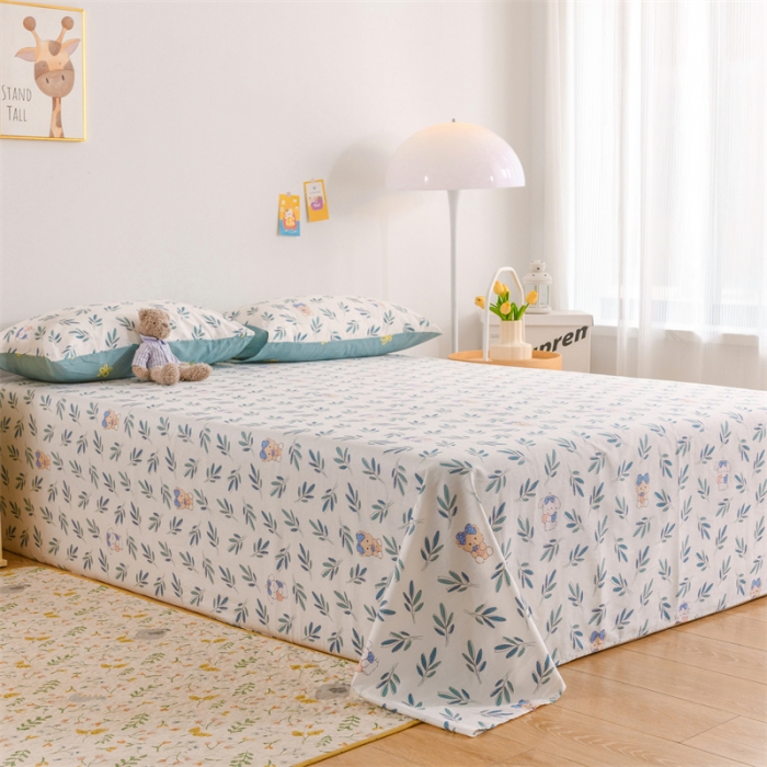 91家纺网 家纺一手货源 找家纺 名兮家居 2022新款全棉印花单件床单及三件套 花花熊