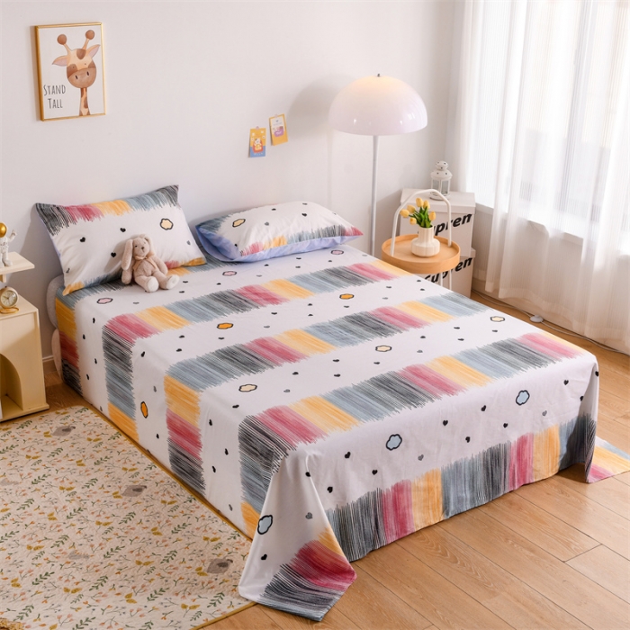 91家纺网 家纺一手货源 找家纺 名兮家居 2022新款全棉印花单件床单及三件套 梦幻彩虹