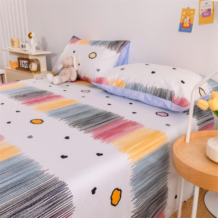 91家纺网 家纺一手货源 找家纺 名兮家居 2022新款全棉印花单件床单及三件套 梦幻彩虹