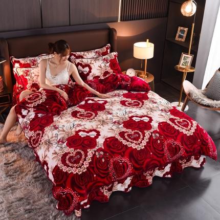 91家纺网 家纺一手货源 找家纺 雨洋2025新加厚保暖8.5斤牛奶绒金貂婴儿绒四件套钻石爱心