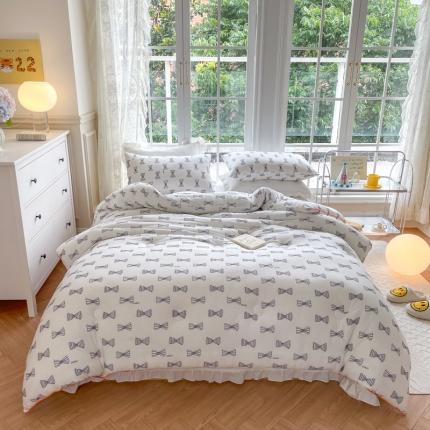 木堇 2022新款秋冬ins针织印花A类大豆春秋冬被 蝴蝶结