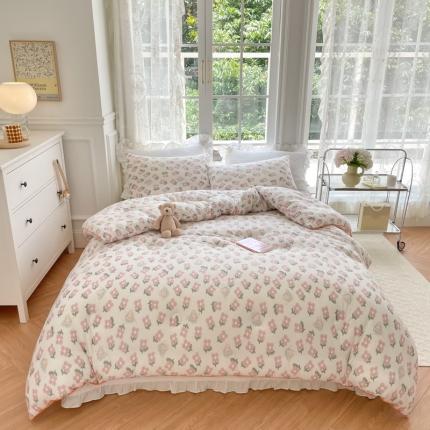 木堇家居 2022新款秋冬ins针织印花A类大豆春秋冬被 花丛中