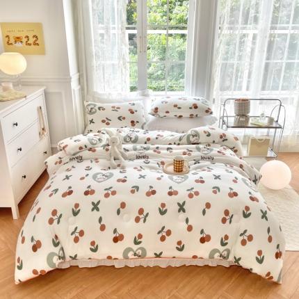 木堇家居 2022新款秋冬ins针织印花A类大豆春秋冬被 樱桃兔