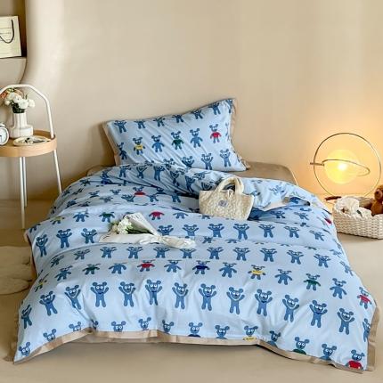 91家纺网 家纺一手货源 找家纺 汇庭 2022新款长绒棉印花学生春秋被 姜饼人蓝