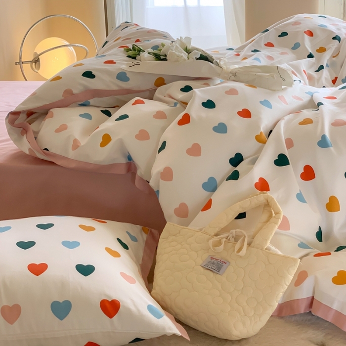 91家纺网 家纺一手货源 找家纺 汇庭 2022新款长绒棉印花学生春秋被 比心