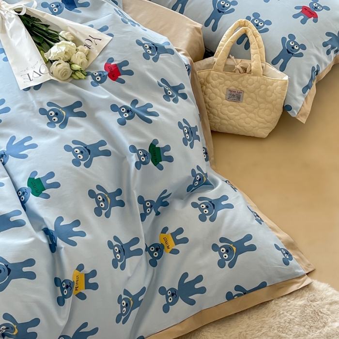 91家纺网 家纺一手货源 找家纺 汇庭 2022新款长绒棉印花学生春秋被 姜饼人蓝