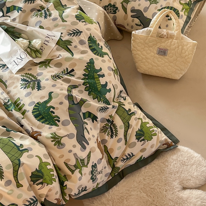 91家纺网 家纺一手货源 找家纺 汇庭 2022新款长绒棉印花学生春秋被 恐龙森林