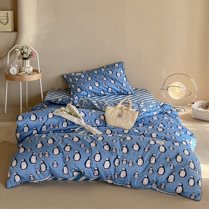 91家纺网 家纺一手货源 找家纺 汇庭 2022新款长绒棉印花学生春秋被 小企鹅