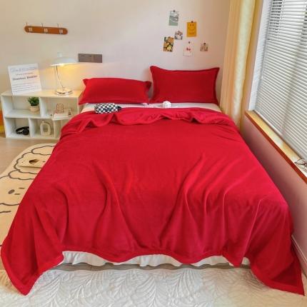 雅萱家纺 2022新款纯色牛奶绒多功能毛毯 大红