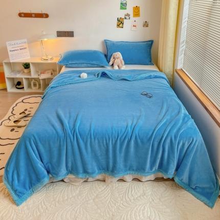 雅萱家纺 2022新款纯色牛奶绒多功能毛毯 海洋蓝