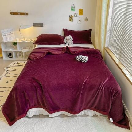 雅萱家纺 2022新款纯色牛奶绒多功能毛毯 酒红