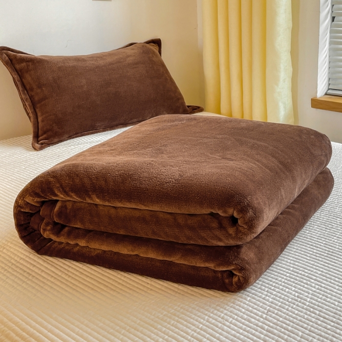 91家纺网 家纺一手货源 找家纺 雅萱家纺 2022新款纯色牛奶绒多功能毛毯 咖啡