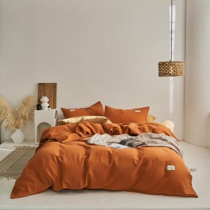 91家纺网 家纺一手货源 找家纺 简家居 2022新款冬季全棉空气层小提花四件套 焦橙