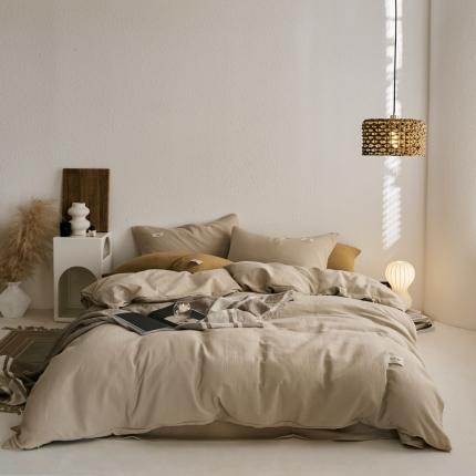 91家纺网 家纺一手货源 找家纺 简家居 2022新款冬季全棉空气层小提花四件套 米灰