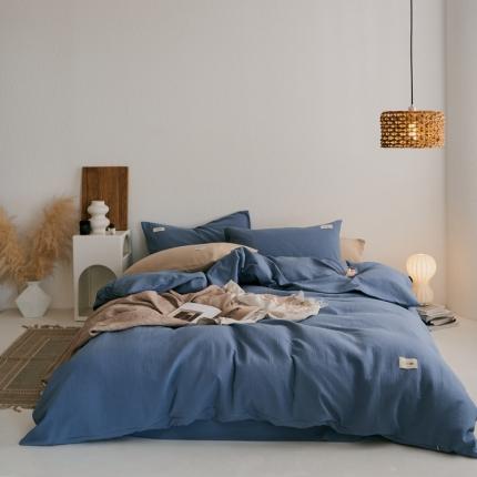 91家纺网 家纺一手货源 找家纺 简家居 2022新款冬季全棉空气层小提花四件套 幸运蓝