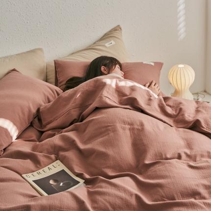 简家居 2022新款冬季全棉空气层小提花四件套 豆沙