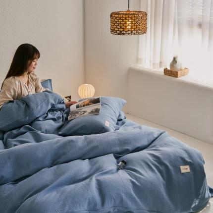 简家居 2022新款冬季全棉空气层小提花四件套 幸运蓝