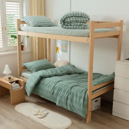 91家纺网 家纺一手货源 找家纺 梦享生活家居 2022新款水洗棉上下铺三件套 格调绿