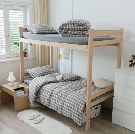 91家纺网 家纺一手货源 找家纺 梦享生活家居 2022新款水洗棉上下铺三件套 晓月格灰