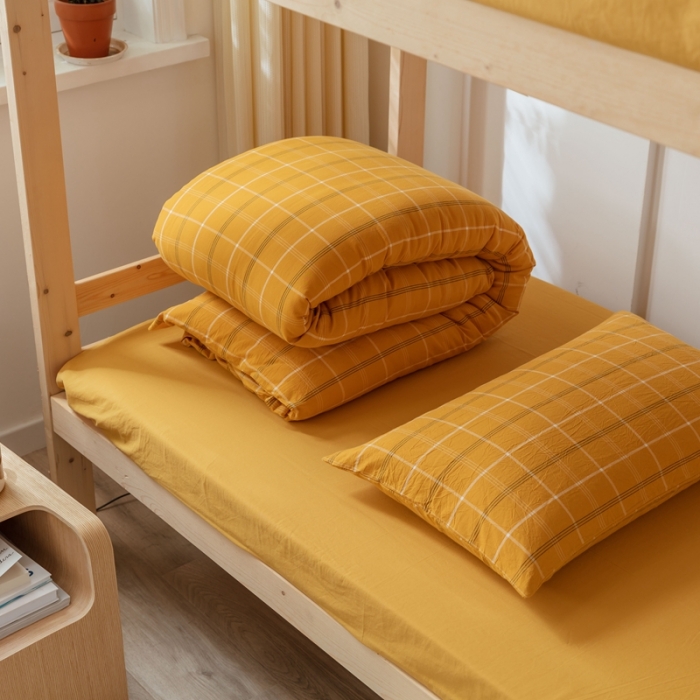 91家纺网 家纺一手货源 找家纺 梦享生活家居 2022新款水洗棉上下铺三件套 格调黄