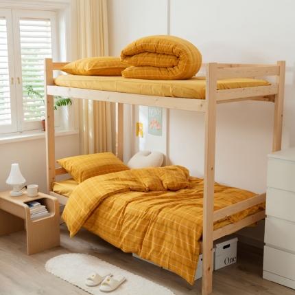 梦享生活家居 2022新款水洗棉上下铺三件套 格调黄