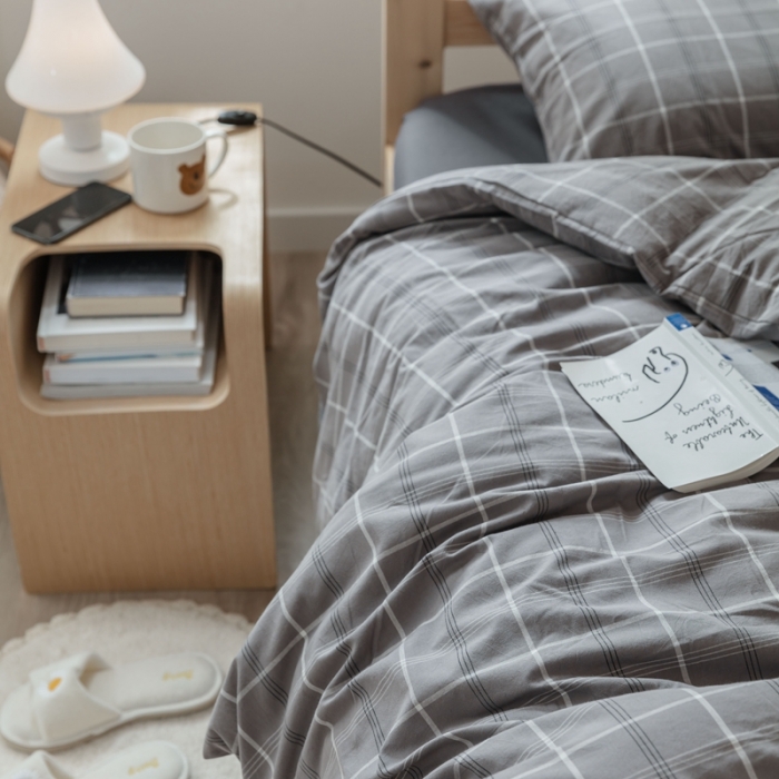 91家纺网 家纺一手货源 找家纺 梦享生活家居 2022新款水洗棉上下铺三件套 格调灰