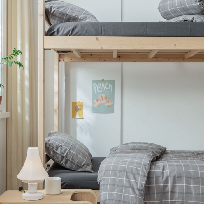 91家纺网 家纺一手货源 找家纺 梦享生活家居 2022新款水洗棉上下铺三件套 格调灰