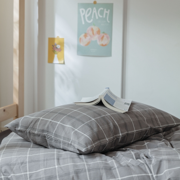 91家纺网 家纺一手货源 找家纺 梦享生活家居 2022新款水洗棉上下铺三件套 格调灰
