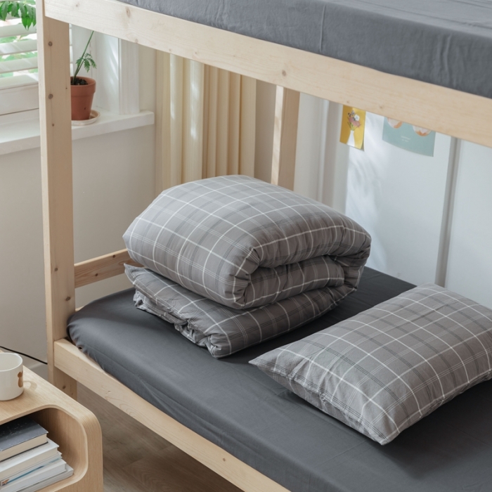 91家纺网 家纺一手货源 找家纺 梦享生活家居 2022新款水洗棉上下铺三件套 格调灰