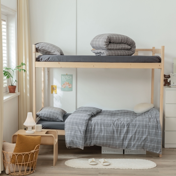 91家纺网 家纺一手货源 找家纺 梦享生活家居 2022新款水洗棉上下铺三件套 格调灰