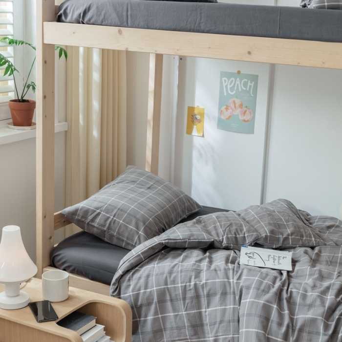 91家纺网 家纺一手货源 找家纺 梦享生活家居 2022新款水洗棉上下铺三件套 格调灰