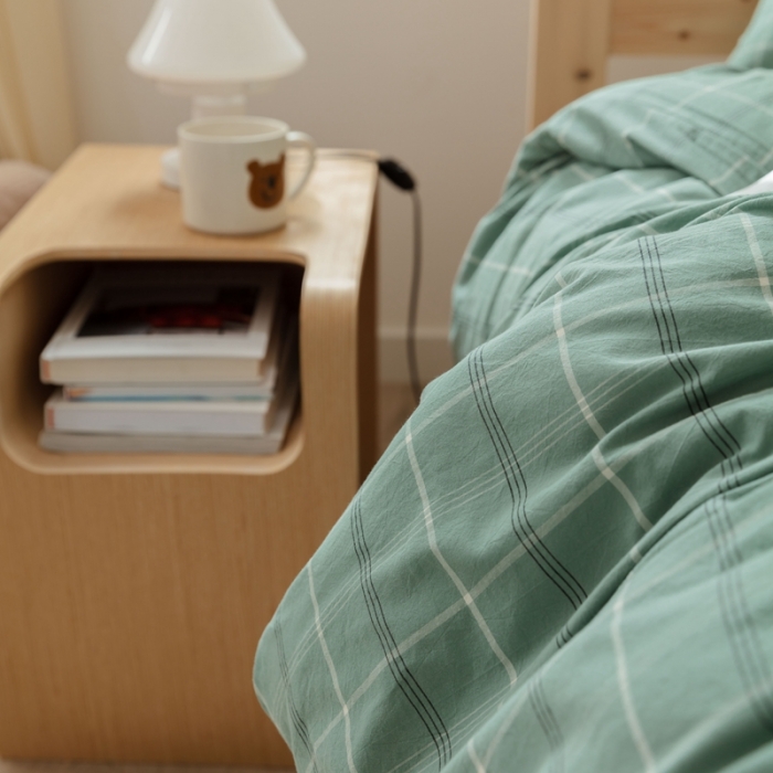 91家纺网 家纺一手货源 找家纺 梦享生活家居 2022新款水洗棉上下铺三件套 格调绿