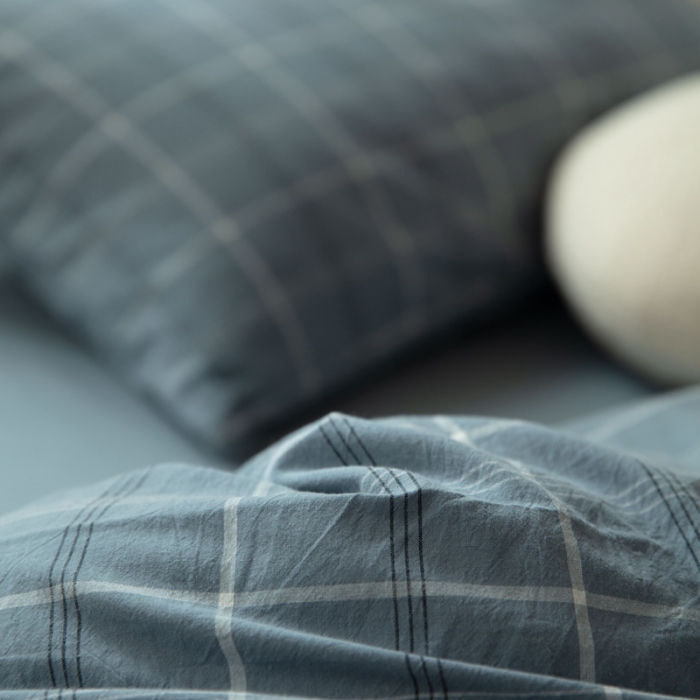 91家纺网 家纺一手货源 找家纺 梦享生活家居 2022新款水洗棉上下铺三件套 格调雾蓝