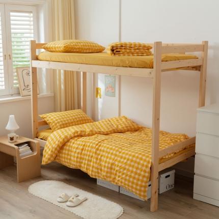 梦享生活家居 2022新款水洗棉上下铺三件套 晓月格黄