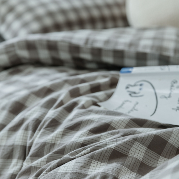 91家纺网 家纺一手货源 找家纺 梦享生活家居 2022新款水洗棉上下铺三件套 晓月格灰