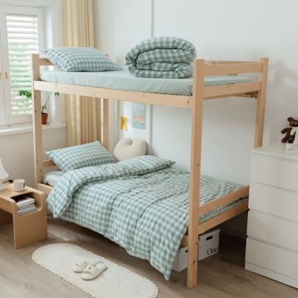 梦享生活家居 2022新款水洗棉上下铺三件套 晓月格绿