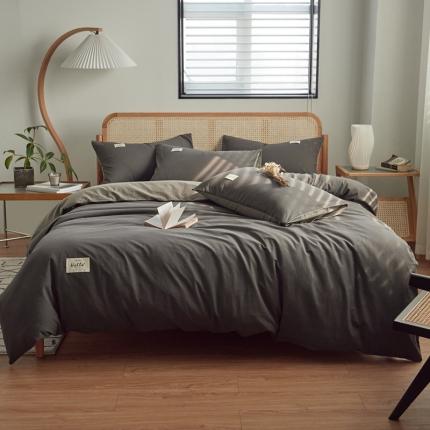 91家纺网 家纺一手货源 找家纺 AB家纺 2022新款全棉水洗棉四件套 深灰浅灰