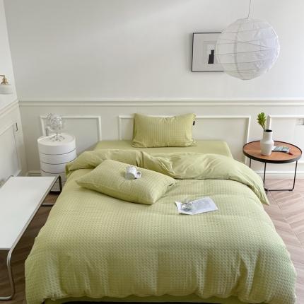 91家纺网 家纺一手货源 找家纺 梦享生活家居 2022新款华夫格四件套 茶绿