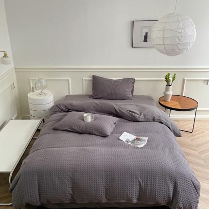 91家纺网 家纺一手货源 找家纺 梦享生活家居 2022新款华夫格四件套 经典灰