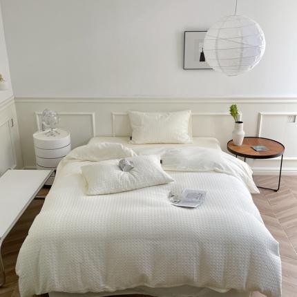 91家纺网 家纺一手货源 找家纺 梦享生活家居 2022新款华夫格四件套 奶昔