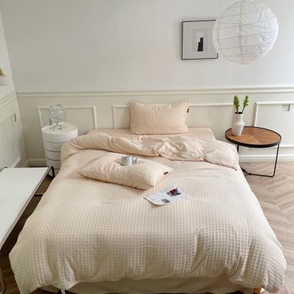 91家纺网 家纺一手货源 找家纺 梦享生活家居 2022新款华夫格四件套 奶杏