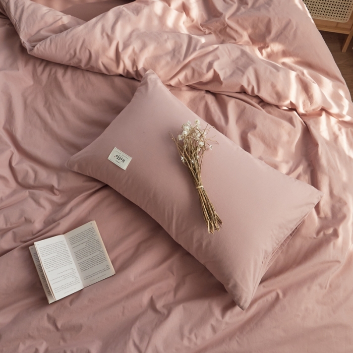 91家纺网 家纺一手货源 找家纺 AB家纺 2022新款全棉水洗棉四件套 豆沙