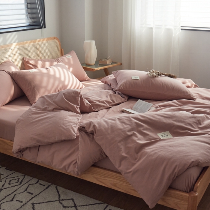 91家纺网 家纺一手货源 找家纺 AB家纺 2022新款全棉水洗棉四件套 豆沙