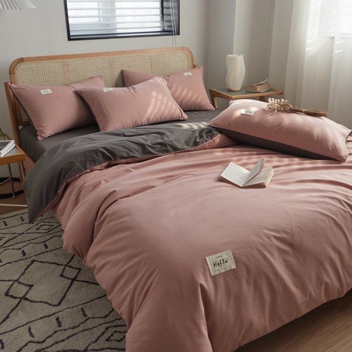 91家纺网 家纺一手货源 找家纺 AB家纺 2022新款全棉水洗棉四件套 豆沙深灰