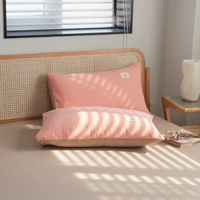 91家纺网 家纺一手货源 找家纺 AB家纺 2022新款全棉水洗棉四件套 粉卡其