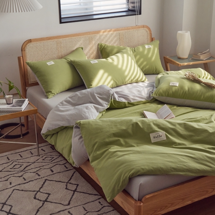 91家纺网 家纺一手货源 找家纺 AB家纺 2022新款全棉水洗棉四件套 牛油果灰