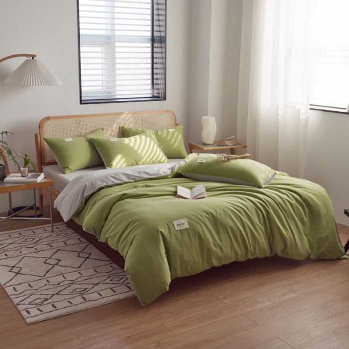 91家纺网 家纺一手货源 找家纺 AB家纺 2022新款全棉水洗棉四件套 牛油果灰