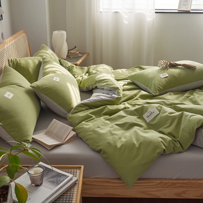 91家纺网 家纺一手货源 找家纺 AB家纺 2022新款全棉水洗棉四件套 牛油果灰