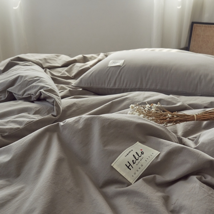 91家纺网 家纺一手货源 找家纺 AB家纺 2022新款全棉水洗棉四件套 浅灰